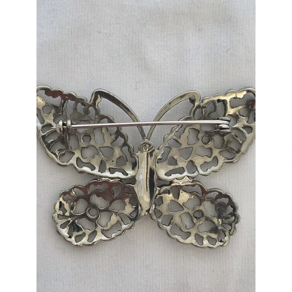 Vintage Silver Tone Filigree Butterfly Brooch Pin 